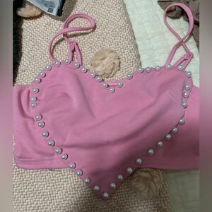Heart pearl crop top